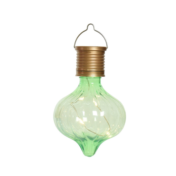 LED Solar Glühbirne GLOW - Kugelleuchte - warmweiße LED Drahtlichterkette - H: 11,7cm D:7,5cm - grün