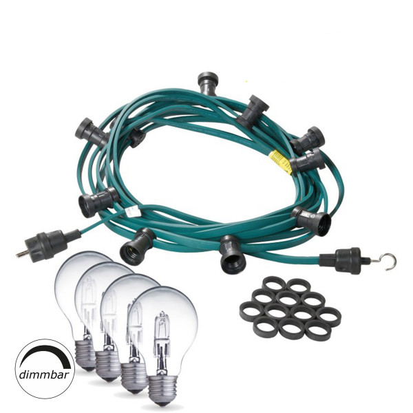Illu-/Partylichterkette 40m - Außenlichterkette grün - Made in Germany - 60x dimmbare Halogenlampen