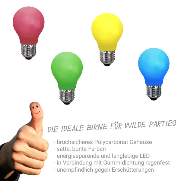 ILLU-Lichterkette BLACKY - 20m - 20xE27 | IP44 | bunte LED Tropfenlampen | SATISFIRE