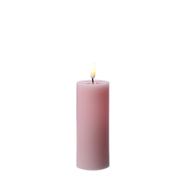 LED Stumpenkerze MIA - Echtwachs - realistische 3D Flamme - H: 12,5cm - D: 5cm - Batterie - rosa