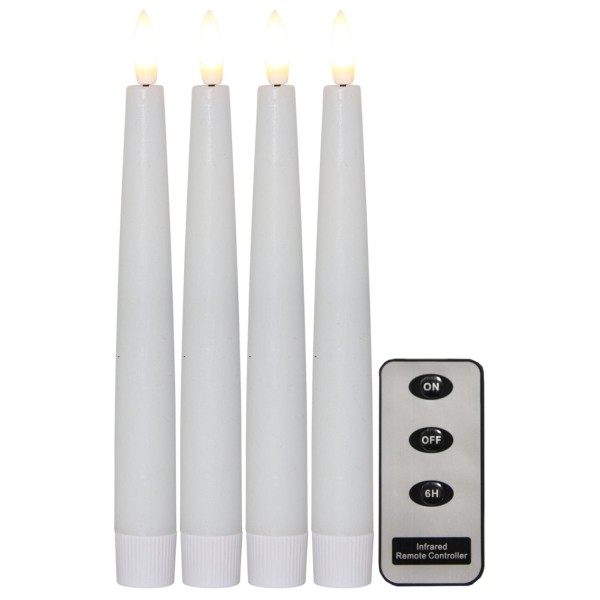 LED Stabkerzen Flamme - Echtwachs - flackernde warmweiße LED - H: 20cm - Fernbedienung - 4er Set