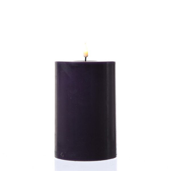 LED Stumpenkerze MIA - Echtwachs - realistische 3D Flamme - H: 15cm - D: 10cm - dunkellila