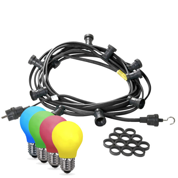 Illu-/Partylichterkette 5m - Außenlichterkette - Made in Germany - 10 x bunte LED Tropfenlampe