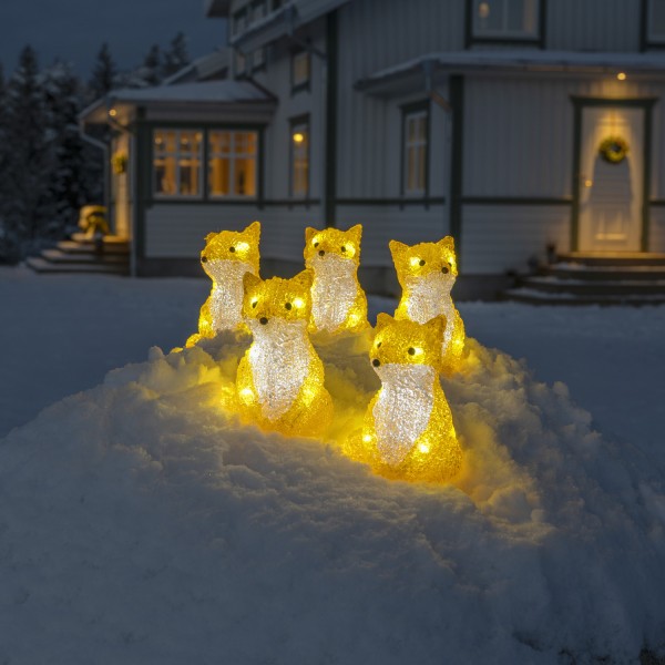 LED Lichterkette Acryl Füchse - 5 Leuchtfiguren - 40 kaltweiße LED - Trafo - für Außen