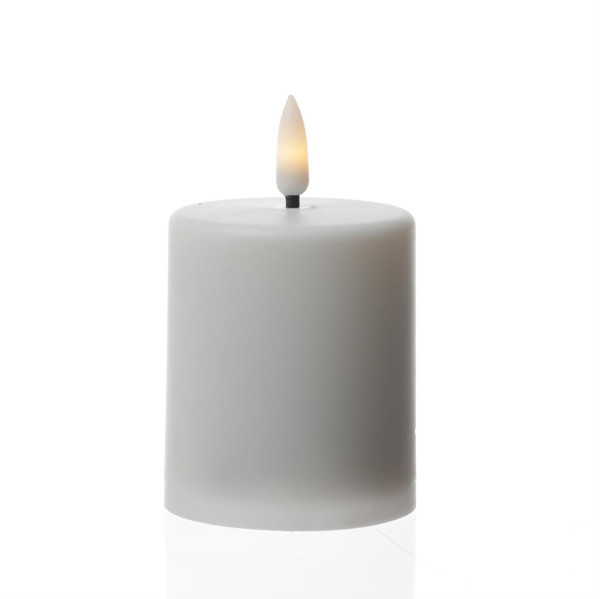 LED Mini Kerze/Grabkerze - H: 10cm/D: 6,1cm - Timer/Sensor - für Innen/Außen - bis 1200h - weiß