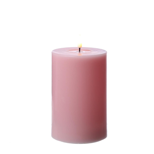 LED Stumpenkerze MIA - Echtwachs - realistische 3D Flamme - H: 15cm - D: 10cm - Batterie - rosa