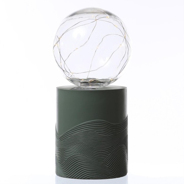 LED Solar Tischlampe GLOW - Kugelleuchte mit Sockel - warmweiße LED - H: 27cm - Lichtsensor - grün