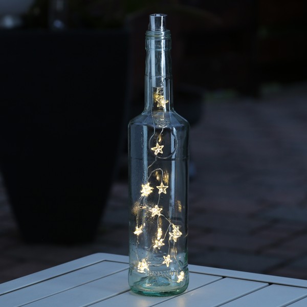 LED Drahtlichterkette KORKEN Sterne - für Flaschen - 15 warmweiße LED - L: 70cm - Timer - silber