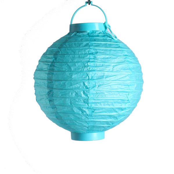 LED Lampion - kaltweiße LED - D: 30cm - Montagehaken - Batteriebetrieb - türkis