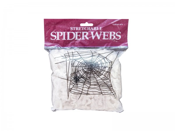 Spinnennetz synthetisch, weiss, 50g Packung - Gruseldekoration + 2 Kunststoffspinnen - Spinnweben