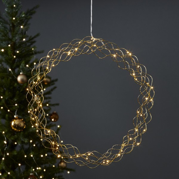 LED-Kranz "Curly" - 50 warmweiße LED - D: 45cm - Material: Metall - gold