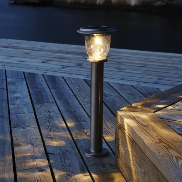 LED Solar Wegleuchte "Pireus" - Edelstahl - warmweiße LED - H: 61cm - D: 19cm - Dämmerungssensor