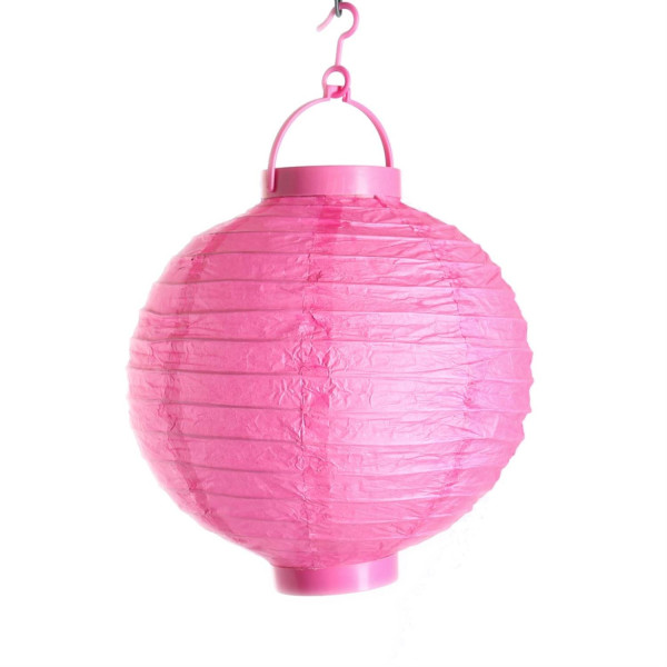 LED Lampion - kaltweiße LED - D: 30cm - Montagehaken - Batteriebetrieb - pink