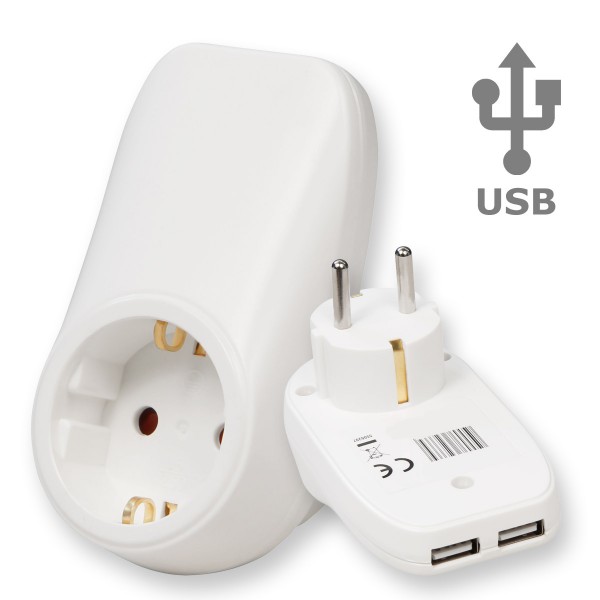 USB Zwischenstecker - 2 USB Ports - Schuko Steckdose - 3600W