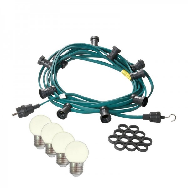 Illu-/Partylichterkette | E27-Fassungen | Made in Germany | mit weißen LED-Lampen | 10m | 20x E27-Fassungen