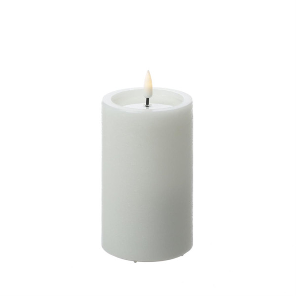 LED Kerze UNIQUE - Rustik-Optik - Echtwachs - H: 12,5cm - D: 7,5cm - bis zu 1500 Std. - weiß