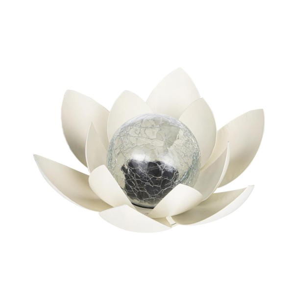 LED Solar Lotusblüte - Glaskugel in Crackle Optik - warmweiße LED - D: 27,6cm - Lichtsensor - creme