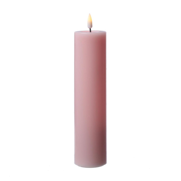 LED Stumpenkerze MIA - Echtwachs - realistische 3D Flamme - H: 20cm - D: 5cm - Batterie - rosa