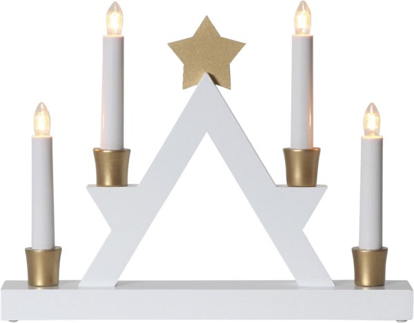 Fensterleuchter "Julle" mit Stern - 4flammig - warmweiße Glühlampen - H: 26cm - Weiß/Gold 