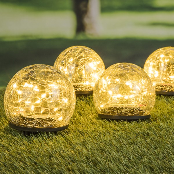LED Solar Dekoleuchte "Crackle" - je 20 warmweiße LED - D: 10cm - inkl. Erdspieß - 4er Set