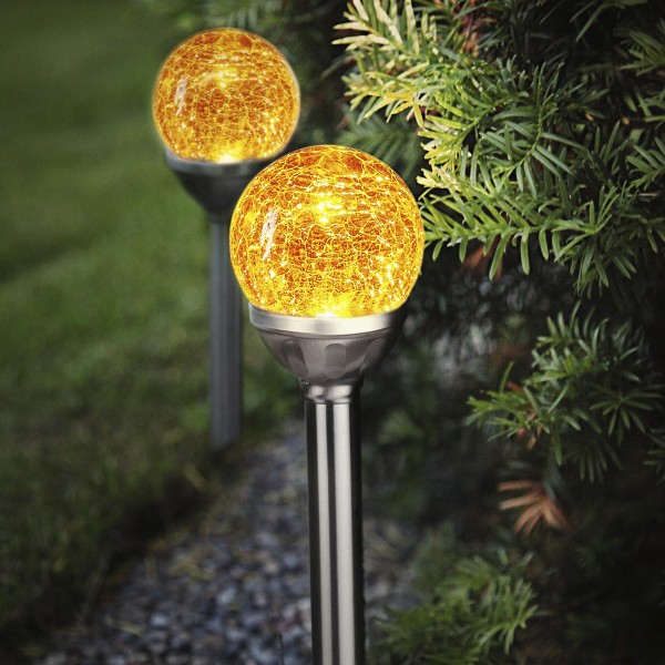 LED Solarkugel "Roma" - Gartenleuchte mit Solarpanel - H: 26,5cm - Dämmerungssensor - gelb - 2er Set