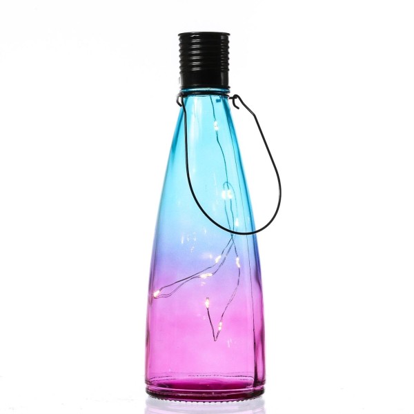 LED Solar Flasche - Glas - hängend/stehend - LED Drahtlichterkette - Sensor - H: 26cm - blau/pink