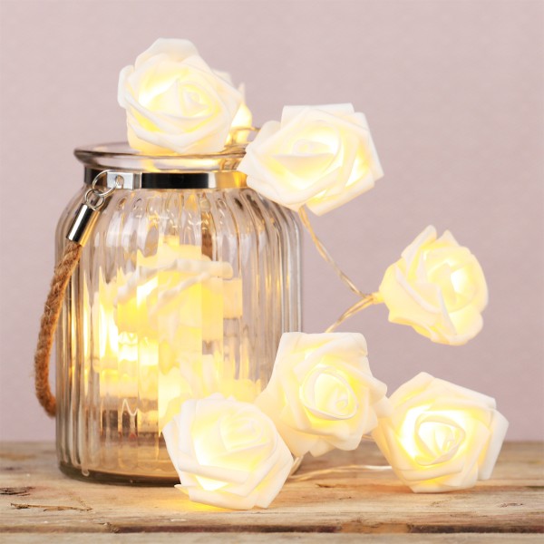 LED Lichterkette "Rosen" - 10 warmweiße LED - 1,65m - Batteriebetrieb - weiß