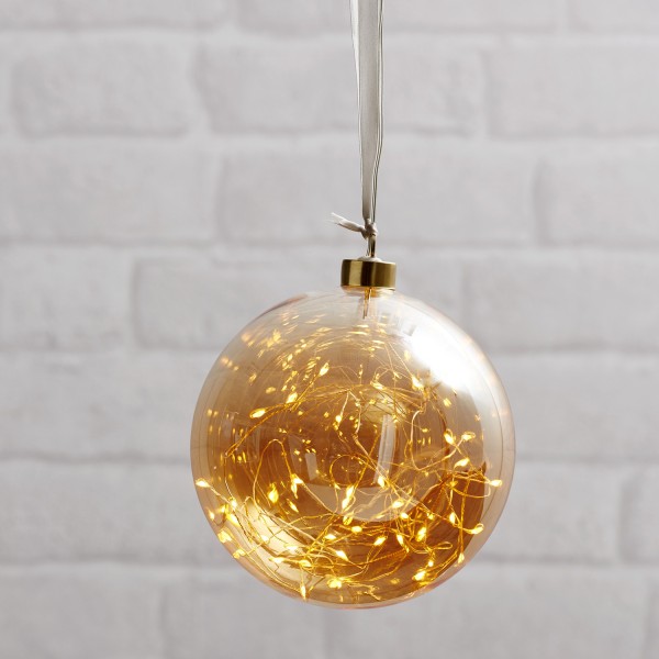 Glaskugel GLOW - amber Glas - 40 warmweiße LED am Draht - D: 15cm - inkl. Trafo - 3m Kabel