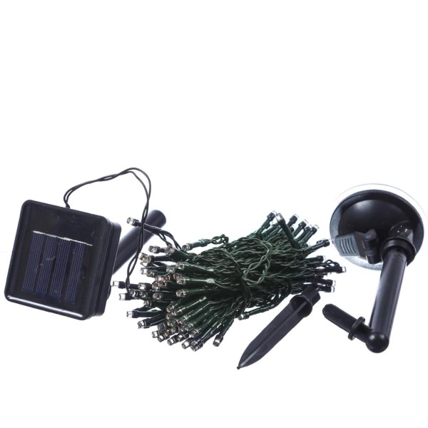 LED Solar Lichterkette - 150 kaltweiße LED - Blinkfunktion - grünes Kabel - Außen - L: 15m