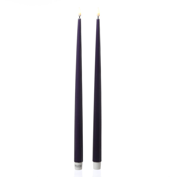 LED Stabkerzen ELLA - Echtwachs - realistische 3D Flamme - H: 38cm - dunkellilla - 2 Stück