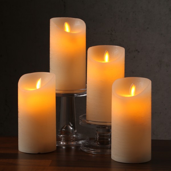 LED Kerzenset M-Twinkle - Echtwachs - bewegliche Flamme - zum Auspusten - H: 15cm - creme - 4Stück