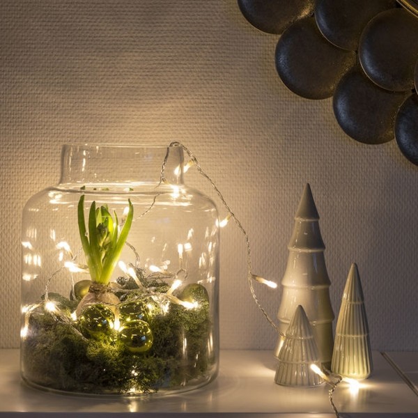 Micro LED Lichterkette - gefrostet - 50 bernsteinfarbene LED - L: 3,43m - transp. Kabel - Indoor