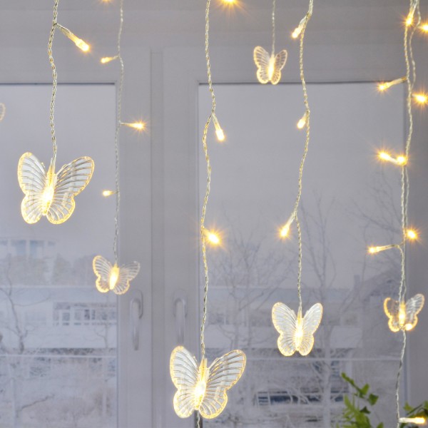 LED Lichtervorhang Schmetterling - 70 warmweiße LED - L: 2,6m - Batteriebetrieb