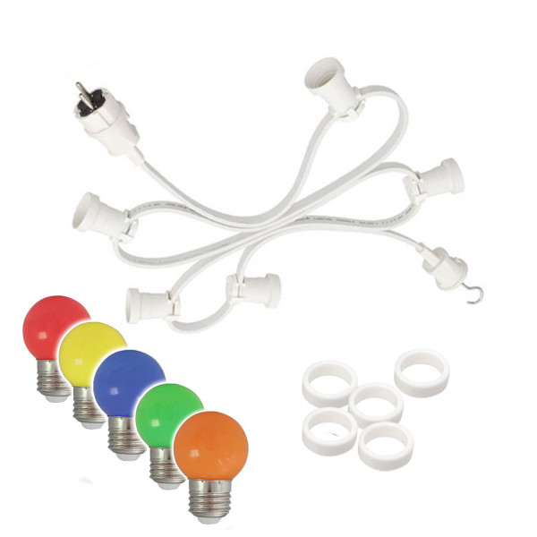 Illu-/Partylichterkette 10m - Außenlichterkette weiß - Made in Germany - 10 x bunte LED Kugellampen