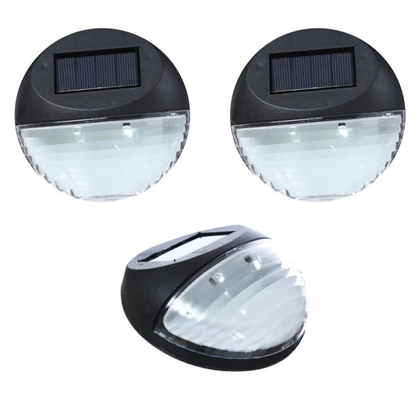 LED Solar Fassadenleuchten - Wandleuchten - kaltweiße LED - D: 11cm - Sensor - schwarz - 3er Set