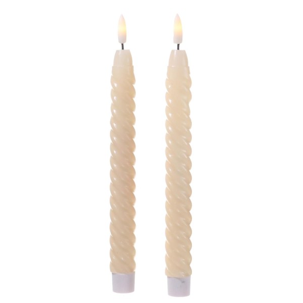 LED Stabkerzen TWIST - Echtwachs - flackernde 3D Flamme - H: 25cm - Timer - creme - 2er Set