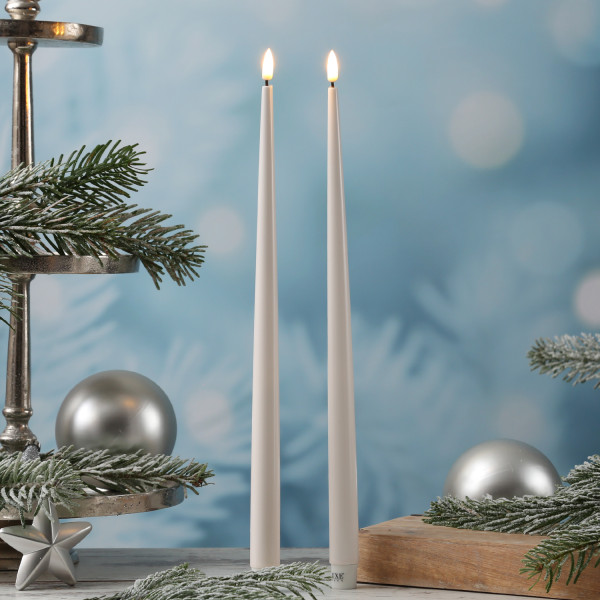 LED Stabkerzen ELLA - Echtwachs - realistische 3D Flamme - H: 38cm - creme - 2 Stück