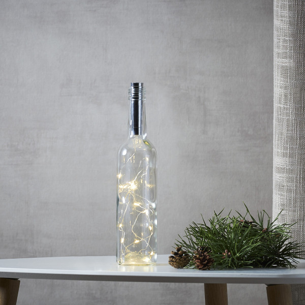 LED Drahtlichterkette "Korken" - Flaschenverschluss - 15 warmweiße LED - 0,75m - Timer - silber