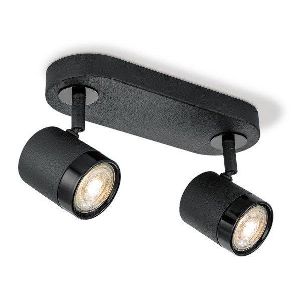 Deckenstrahler 2fach MANU schwarz - inkl. 2 LED Spots 3000K - 345 Lumen, dimmbar