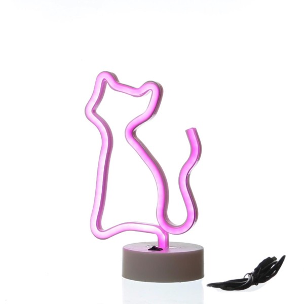 LED NEON Figur KATZE - Neonlicht - H: 25cm - Batterie oder USB Betrieb - stehend - pink