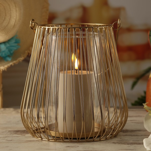 Windlicht Laterne - Metall - mit Glaseinsatz - H: 26cm - gold