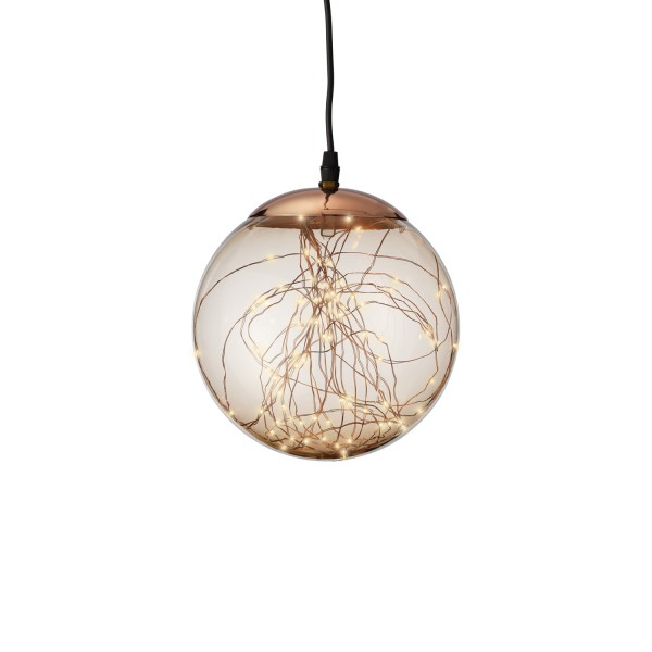 LED Kugel mit Drahtlichterkette - hängend - 80 bernsteinfarbene LED - D: 20cm - f. Außen - bernstein