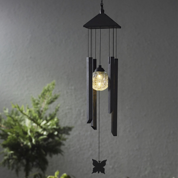 LED Solar Windspiel "Schmetterling" - klare Kugel - warmweiße LED - Dämmerungssensor - outdoor