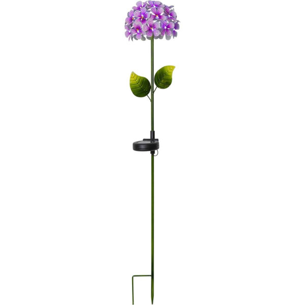 LED Solarstab Hortensie - pink - 27 kaltweiße LED - H: 77cm, D: 16cm - Dämmerungssensor