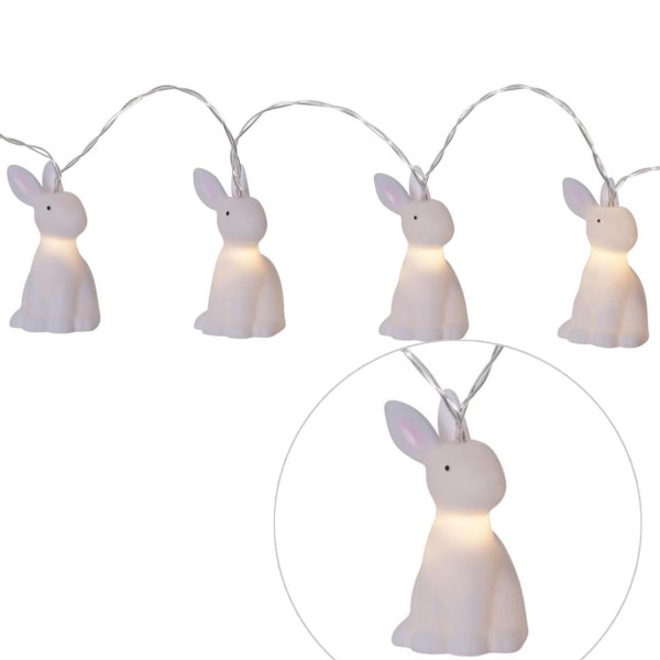 LED Lichterkette Bunny - 10 weiße Häschen mit warmweißen LED - 1,35m - Batterie - Timer