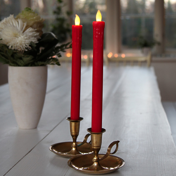LED Stabkerze DUO - Echtwachs - flackernde warmweiße LED - H: 25cm - rot - 2er Set