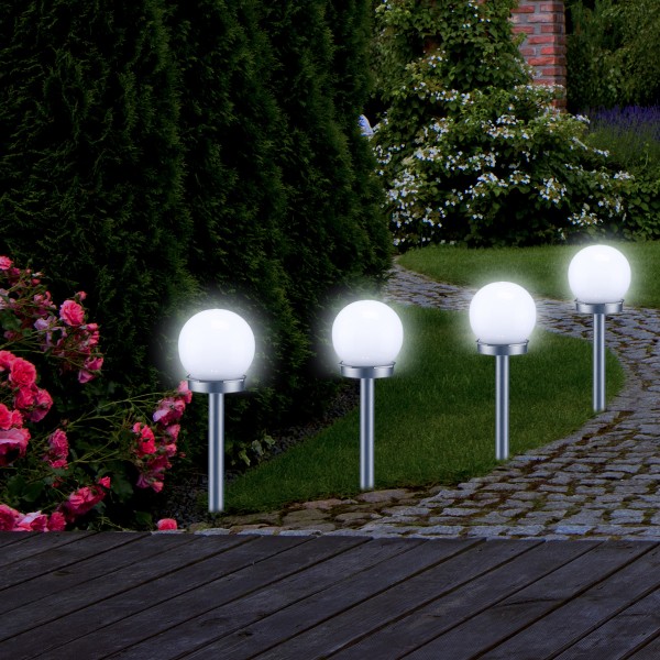 LED Solar Kugellampe - 2 kaltweiße LED - H: 37cm D: 10cm - inkl. Erdspieß