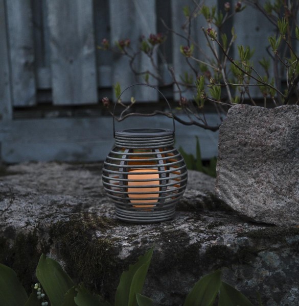 LED Solar Laterne "Rotang" - warmweiße LED - H: 16cm - D: 16cm - Dämmerungssensor - grau