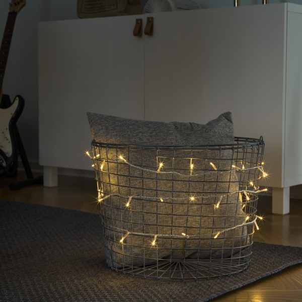 LED Micro Kompakt Lichterkette - 200 bernsteinfarbene LED - 13,93m - Trafo - transp. Kabel - Innen