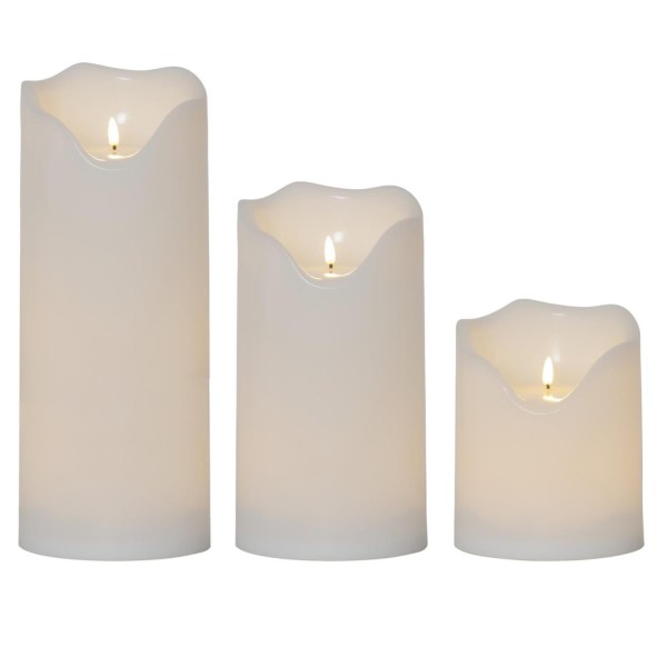 XXL LED Kerzen Flamme - Kunststoff - flackernde 3D Flamme - Timer - Außen - weiß - 3er Set